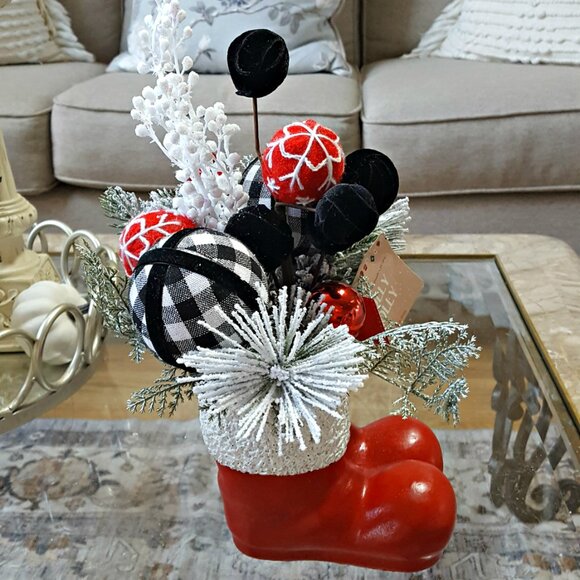 NEW! FARMHOUSE Winter "Santa's BOOT" FLORAL DECOR - Picture 5 of 6
